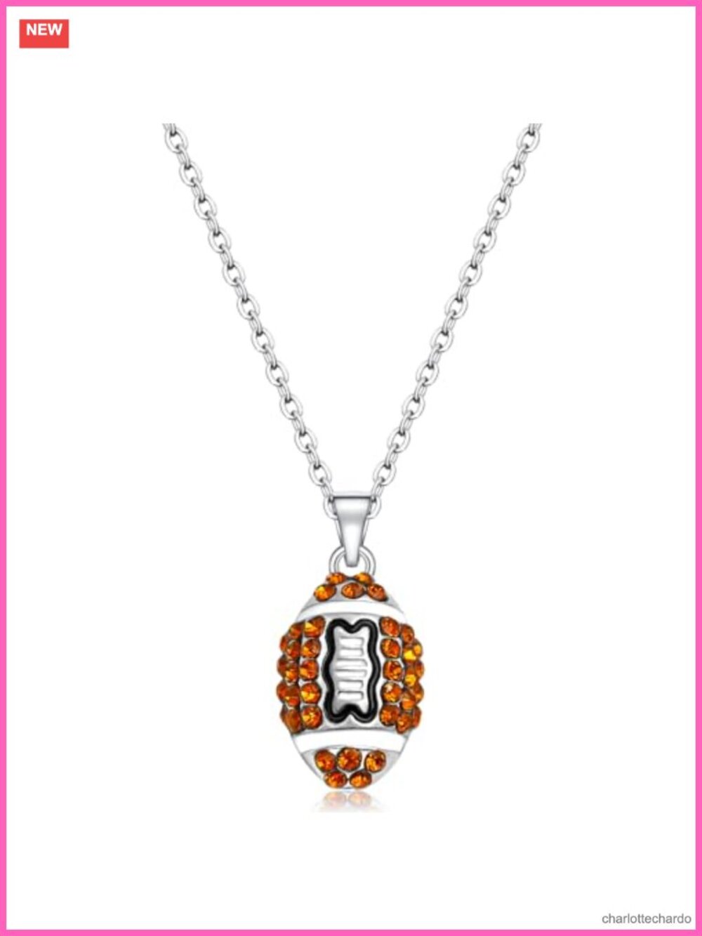 Crystal Football Pendant Necklace Sparkly Sports Jewelry for Women Men
